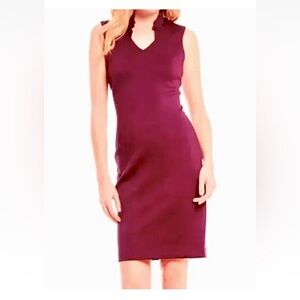 Calvin Klein Red Sheath Dress w Ruffled Collar